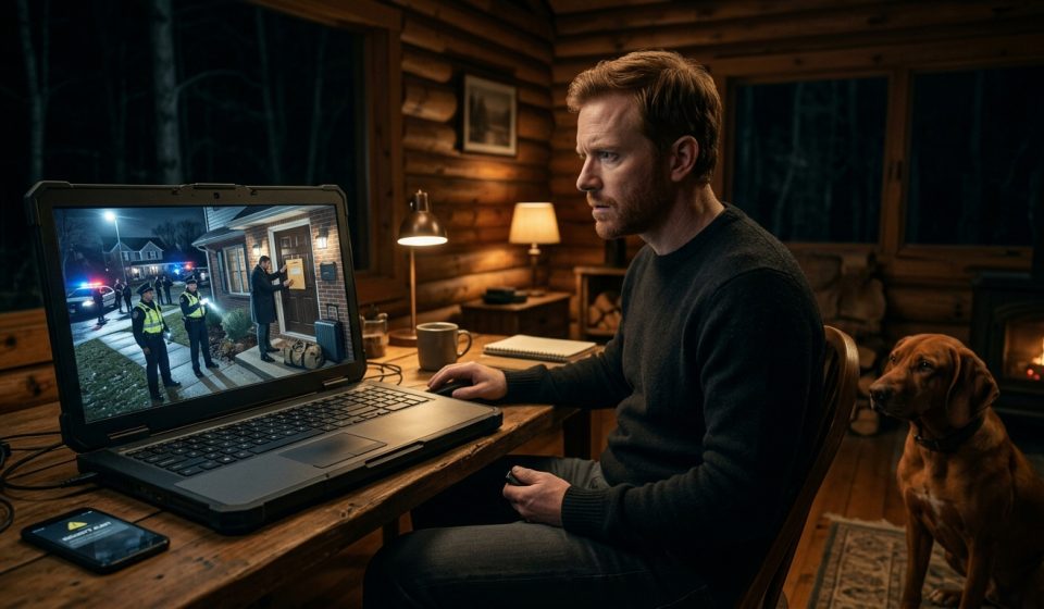 Police surrounded my house at midnight while a detective stood outside and Daniel watched the security cameras remotely from his cabin.