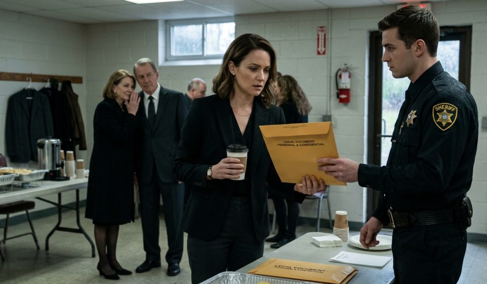 Woman receives legal papers after her grandfather's funeral after her parents dragged her to court over his inheritance.