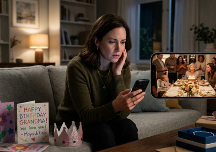 Single mother discovering she was excluded from my mom's birthday while looking at a family celebration on her phone