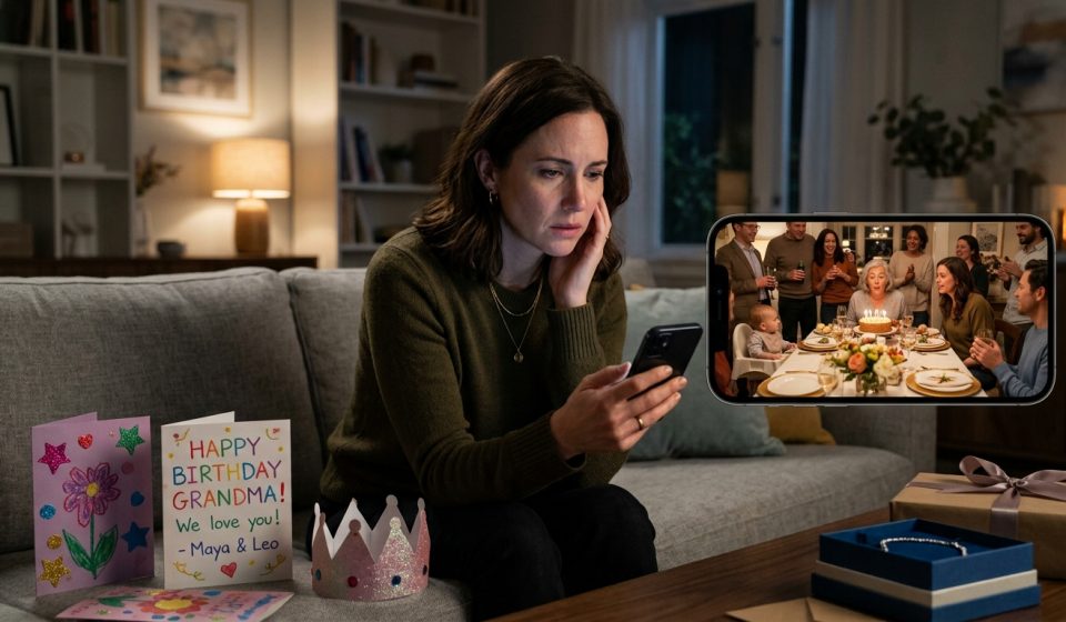Single mother discovering she was excluded from my mom's birthday while looking at a family celebration on her phone