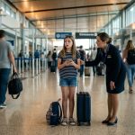 Grandparents abandoned granddaughter at airport as a 12-year-old girl stands alone near the departure gates with her phone.