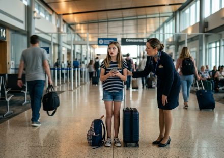 Grandparents abandoned granddaughter at airport as a 12-year-old girl stands alone near the departure gates with her phone.