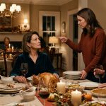 Daughter tells mother to leave during a tense Thanksgiving dinner as her exhausted mother sits beside the family table