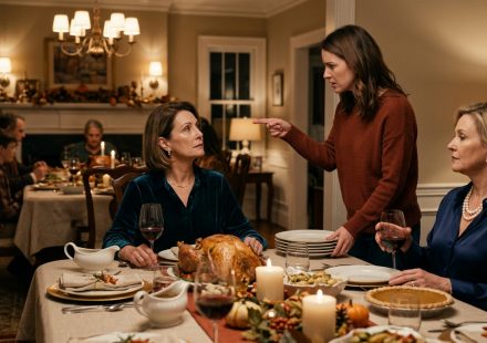 Daughter tells mother to leave during a tense Thanksgiving dinner as her exhausted mother sits beside the family table