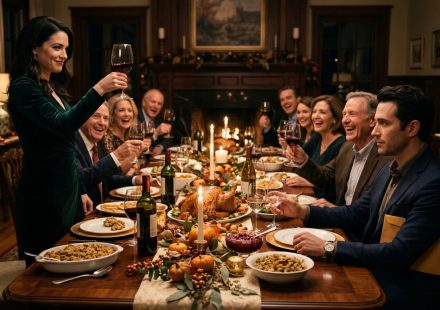 The brother nobody would miss sits calmly at Thanksgiving dinner as his sister raises a wine glass and relatives laugh around the table.