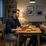 A concerned man sits across from his distracted girlfriend during dinner as their relationship begins to unravel over her renewed connection with an ex.