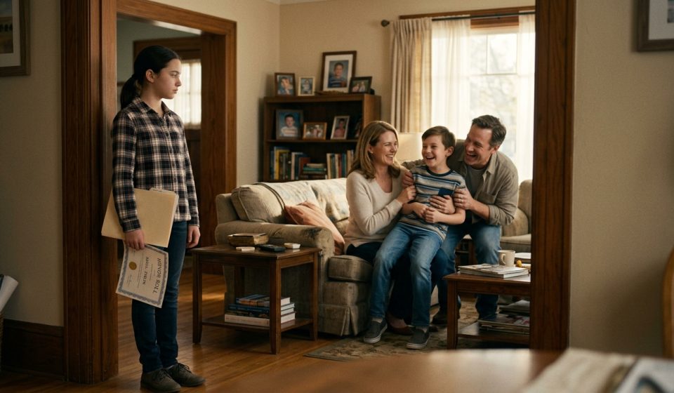 Young Evelyn feels like a stranger in my own home while her parents focus their attention on her younger brother.