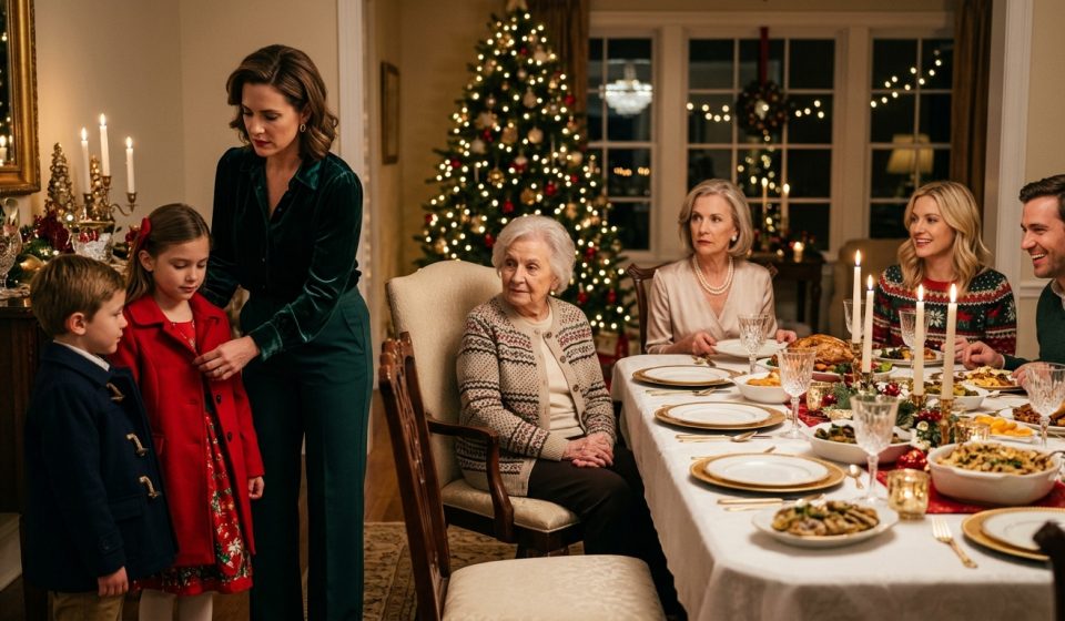 Mother took Christmas dinner from my children as their grandmother moved their plates toward their cousins at a family holiday table