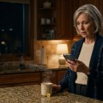 Older mother reading a painful message after her daughter told me to stay away