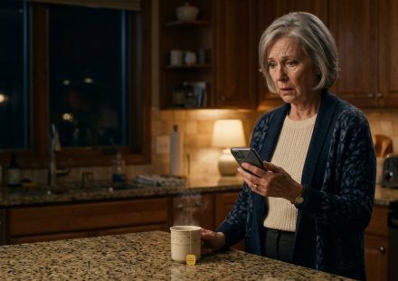 Older mother reading a painful message after her daughter told me to stay away