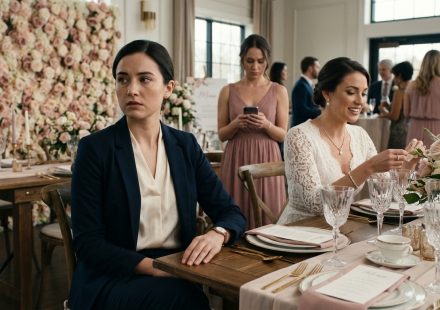 Ivy at an upscale wedding-planning event as her sister's expensive expectations create growing family tension