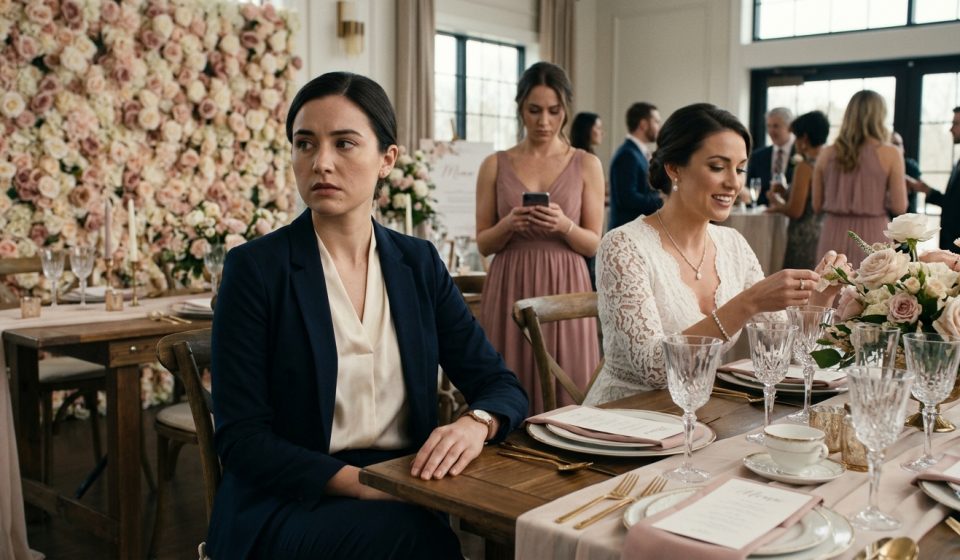 Ivy at an upscale wedding-planning event as her sister's expensive expectations create growing family tension
