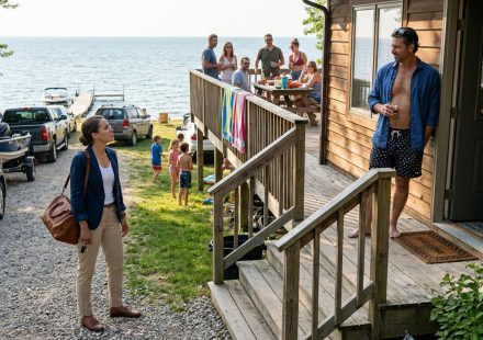 Woman arriving to discover her in-laws took over her beach house while her brother-in-law blocks her from entering.