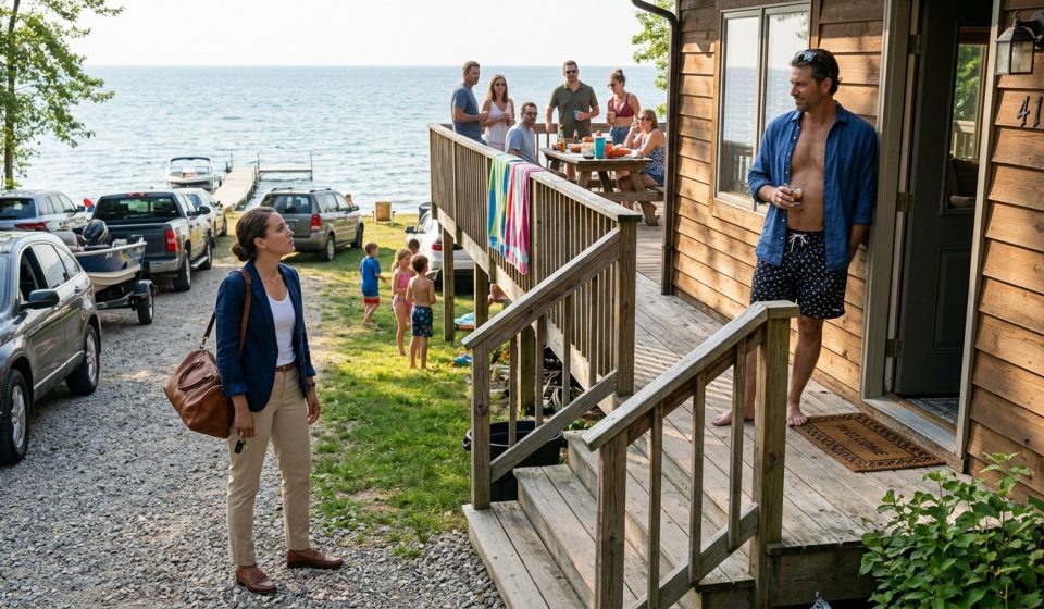 Woman arriving to discover her in-laws took over her beach house while her brother-in-law blocks her from entering.