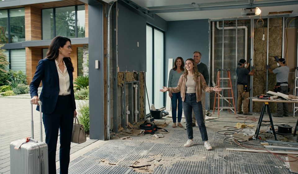 Brianna discovers her sister renovated my garage without permission after returning early from an overseas business trip.