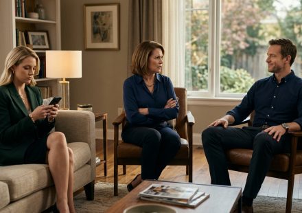 Nathan calmly responds to his mother after she accuses him of being jealous of his successful sister while Allison sits nearby