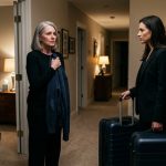 A grieving widow holds her late husband's cardigan as her daughter-in-law throws her out with two packed suitcases beside them.