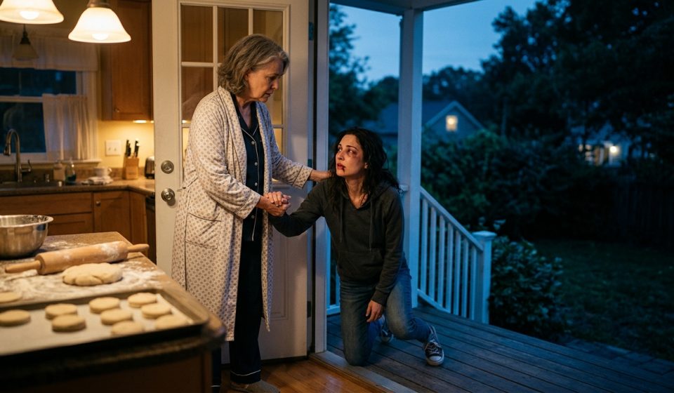 A worried mother-in-law finds her injured daughter-in-law collapsed on my porch before sunrise and struggling to remain upright.