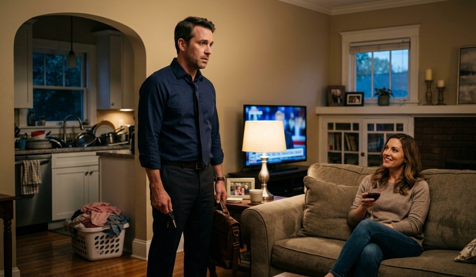 Man arriving home after his girlfriend stopped contributing to household responsibilities and refused to cook or clean.