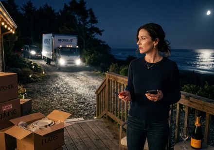 Woman outside her new coastal home as a moving truck arrives after her sister wants my master bedroom.