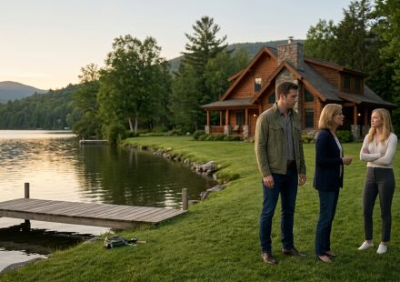 Man standing outside the Vermont property after his grandfather left him his lake house