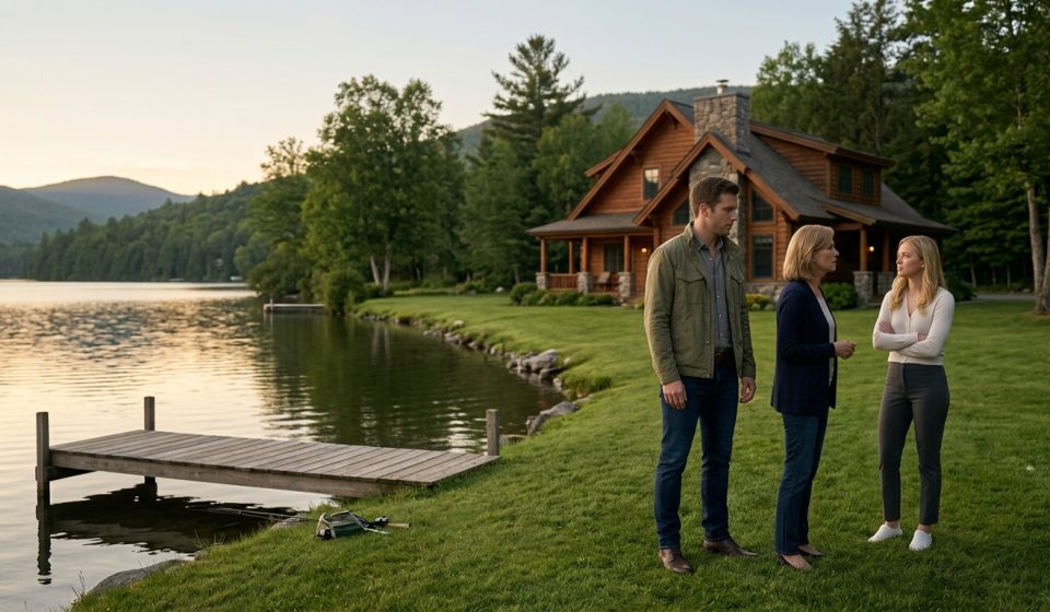 Man standing outside the Vermont property after his grandfather left him his lake house