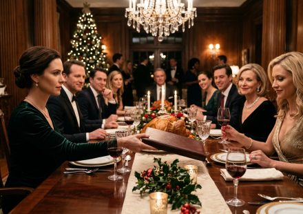 35-year-old woman calmly slides a document toward her sister during an elegant family dinner after being mocked for being still single at 35