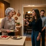 Older woman holding her dinner plate after her daughter-in-law took over her house and told her to leave the kitchen.