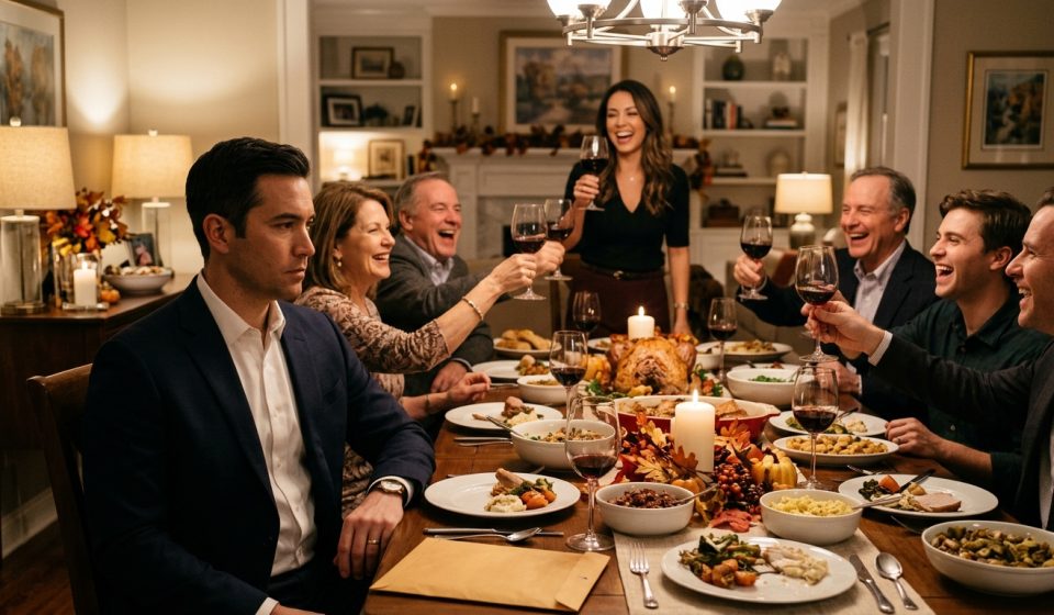 Brother nobody would miss sitting quietly at Thanksgiving as his sister raises a wine glass and relatives laugh around the family table