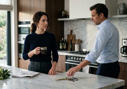 Petra holds her coffee in stunned silence after learning she was not invited to sister-in-law's wedding.
