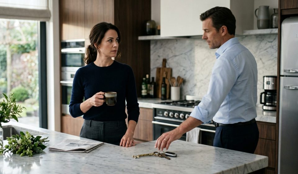 Petra holds her coffee in stunned silence after learning she was not invited to sister-in-law's wedding.