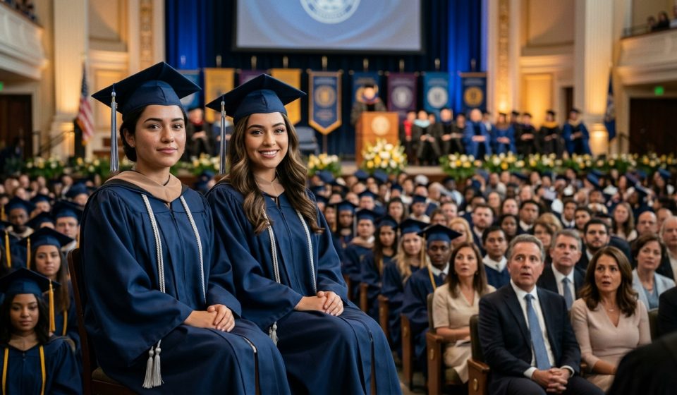 Twin sisters graduating from college after their parents only paid sister's tuition while the other worked nights to support herself.