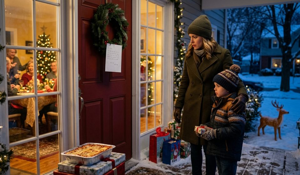 Family excluded my son at Christmas as a mother and her young son discover a note on the grandparents' front door