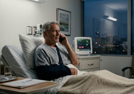 Injured father making a hospital phone call after his son ignored 97 calls while vacationing in the Maldives