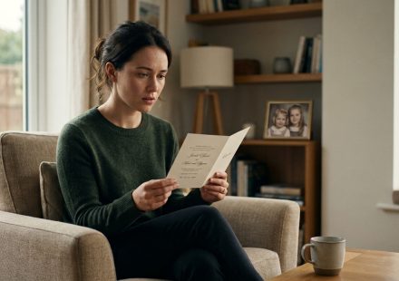 Woman holding a wedding invitation after her estranged sister invited her to her wedding