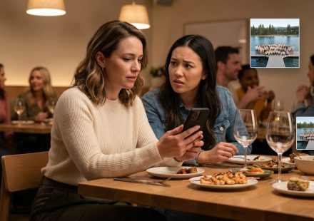Clara discovers she was excluded from the family retreat while viewing a photo of the massive lakeside gathering on her friend's phone.