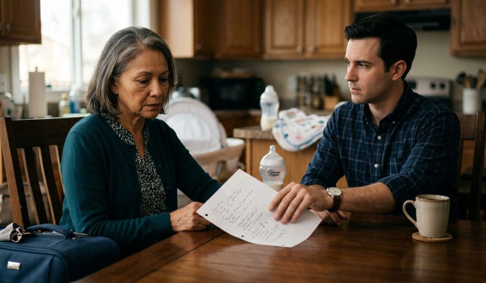 Mary receives a bill from her son-in-law after two exhausting weeks helping her daughter with her newborn