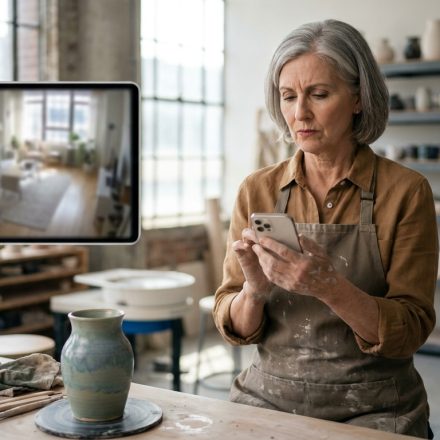 Lorraine checks her phone at pottery class after her daughter is caught on security camera inside her condo.