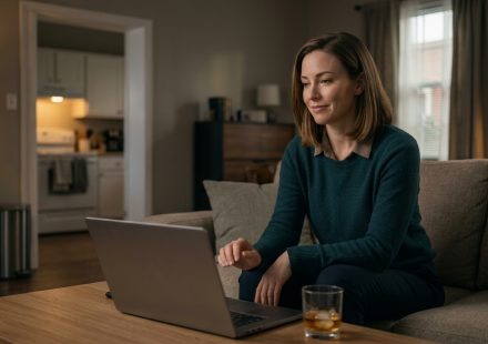 Ruby sitting alone in her apartment after she paid off $80,000 in student debt