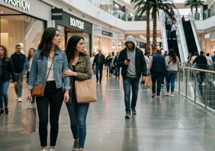 Two friends notice a man following us through the mall while shopping together.