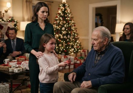 Eight-year-old daughter opened her gift before giving Grandpa a handmade red bracelet with a tiny brass key on Christmas Eve.