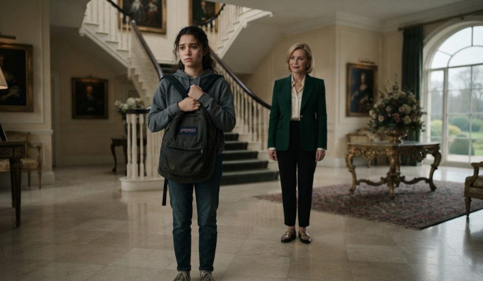 Teenage girl standing uneasily inside her wealthy aunt’s mansion while her mom was in a coma.