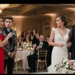 Bride watches uneasily as her mother arrives with her affair partner at an elegant wedding reception.