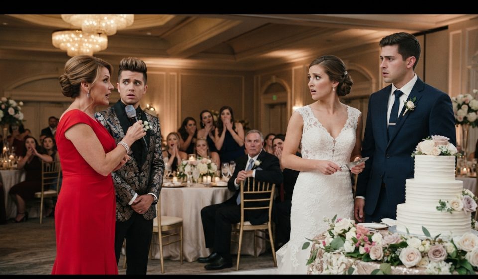 Bride watches uneasily as her mother arrives with her affair partner at an elegant wedding reception.