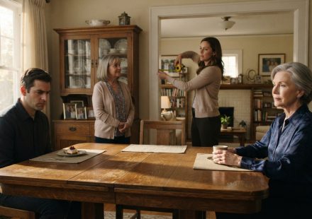 Margaret watches calmly as her daughter-in-law measures rooms while planning to move her mother into Margaret's home.