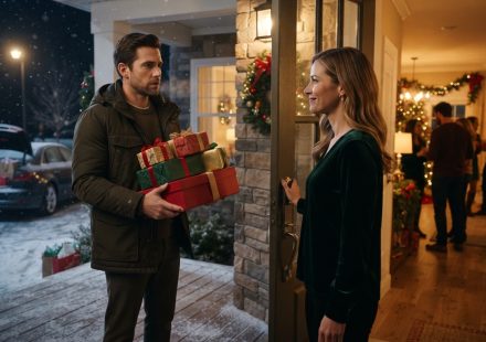 Kyle holding Christmas gifts outside his sister's house after he drove four hours for Christmas.