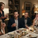 Evan sitting stunned at his birthday dinner as his mother announces that he should sell his house for his sister's baby fund.