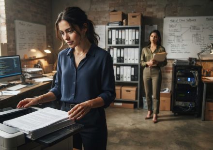 A determined young technology entrepreneur works late beside computer servers while building her first startup in a cramped Austin warehouse.