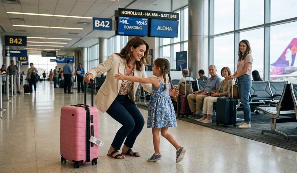 Lillian discovering her five-year-old niece standing alone at a busy airport after her family left niece at airport.