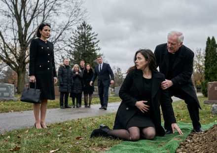 Sister-in-law threatened me at funeral as a pregnant widow kneels beside her husband's grave while an elderly pastor pulls her to safety.